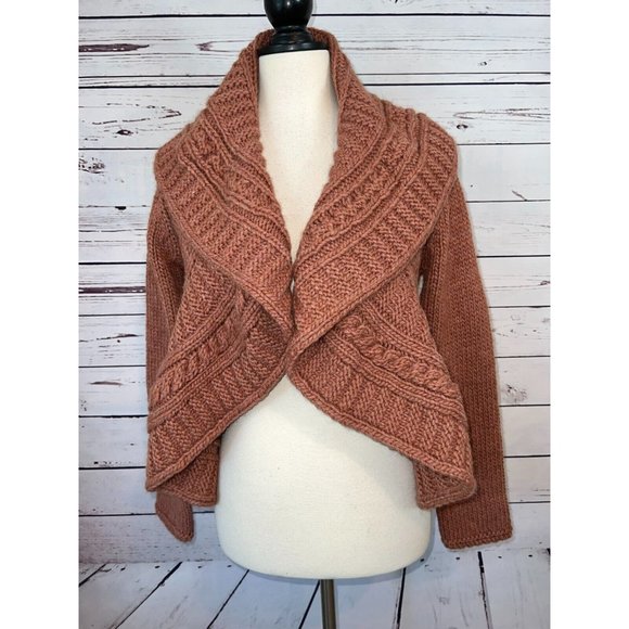 elsamanda Sweaters - ELSAMANDA Ruffle Cardigan Medium Cableknit Chunky Sweater Alpaca Grandpa Italy